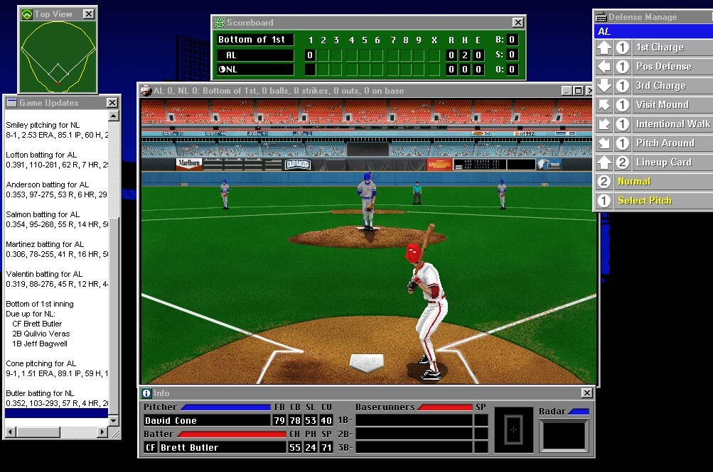 Front Page Sports Baseball ‘96 (IBM PC – DOS) main display