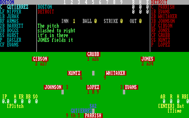 APBA Major League Players Baseball  (IBM PC – DOS)  main display