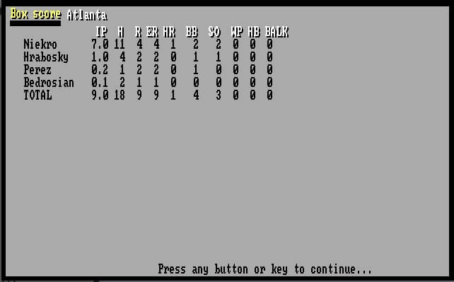 Earl Weaver Baseball (IBM) screenshot
