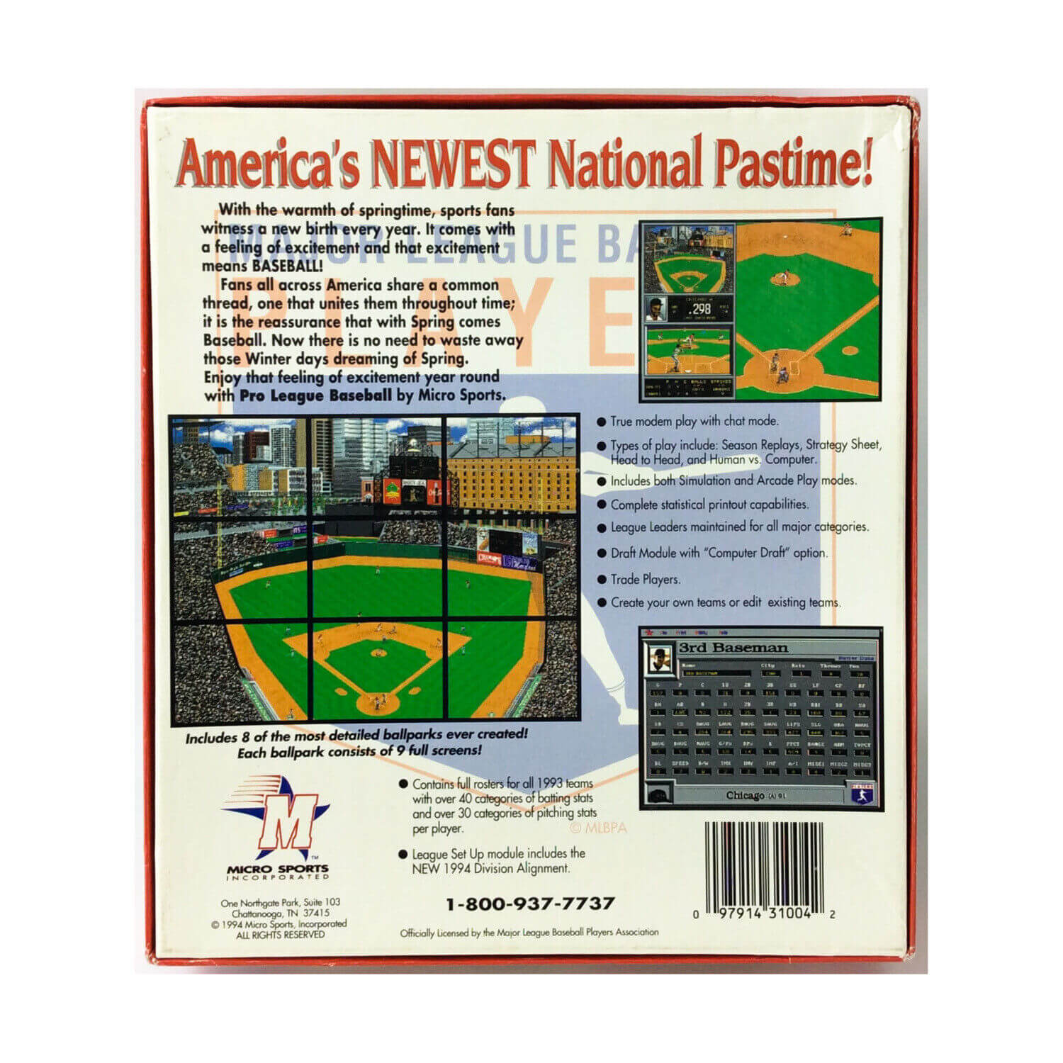 Pro League Baseball - 1994 Edition (IBM PC – DOS) box - back cover