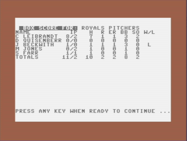 SSI Computer Baseball box score